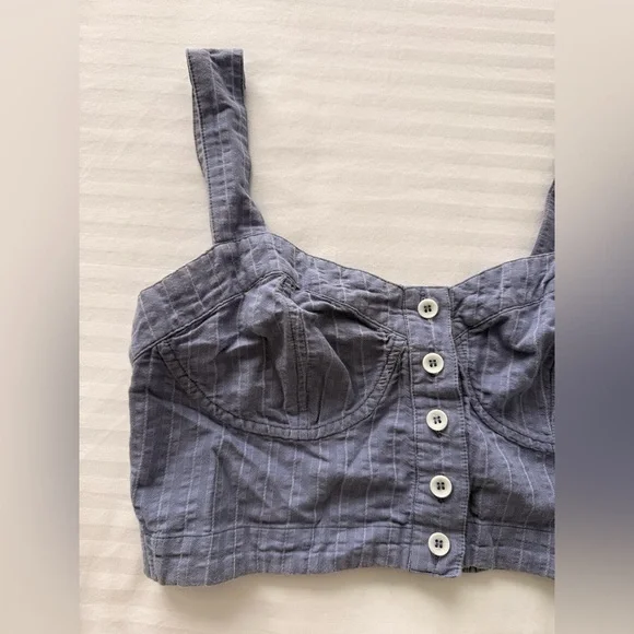 Free People Blue & White Bustier Crop Top | Button Front | Size S - Picture 4 of 8